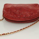 CHANEL Matelasse Chain Shoulder Bag Lamb Skin Red Gold CC Auth 128443-6