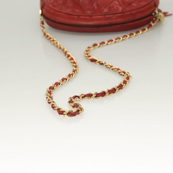 CHANEL Matelasse Chain Shoulder Bag Lamb Skin Red Gold CC Auth 128443