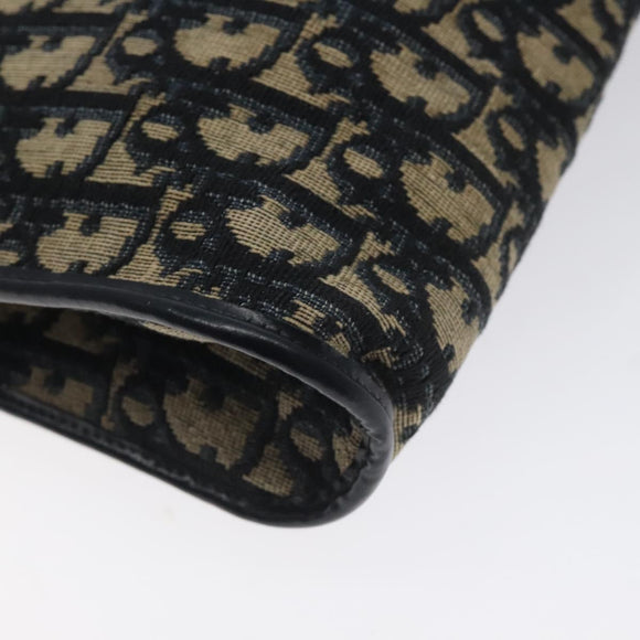 Christian Dior Trotter Canvas Shoulder Bag Navy Gold Auth 128445