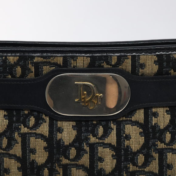 Christian Dior Trotter Canvas Shoulder Bag Navy Gold Auth 128445