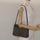 Christian Dior Trotter Canvas Shoulder Bag Navy Gold Auth 128445-20