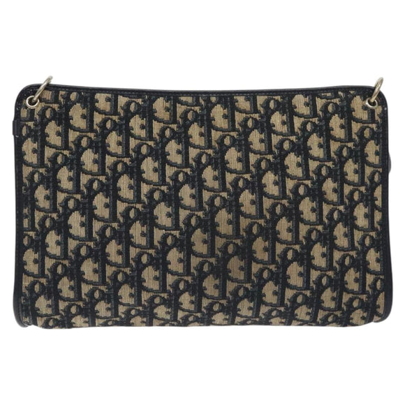 Christian Dior Trotter Canvas Shoulder Bag Navy Gold Auth 128445