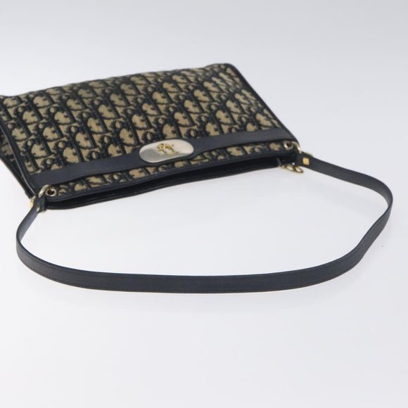 Christian Dior Trotter Canvas Shoulder Bag Navy Gold Auth 128445