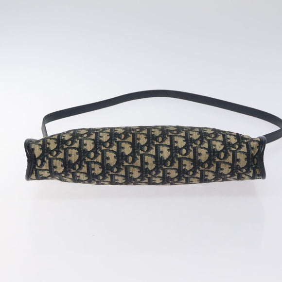 Christian Dior Trotter Canvas Shoulder Bag Navy Gold Auth 128445