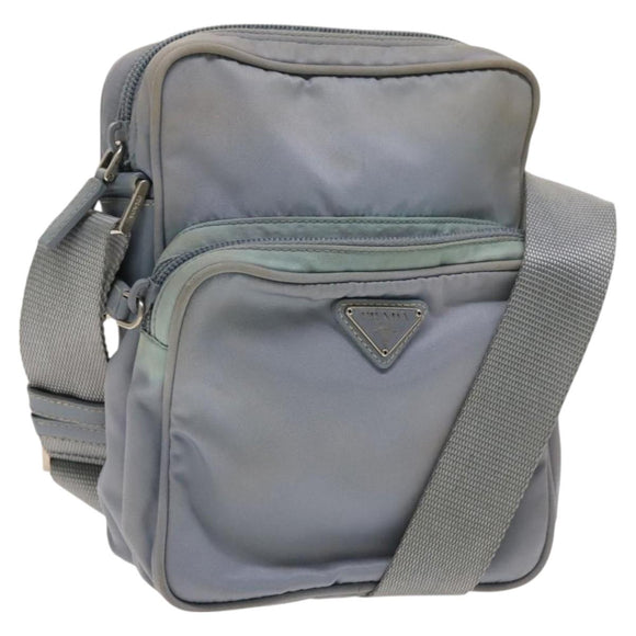 PRADA Shoulder Bag Nylon Light Blue Silver Auth 128446