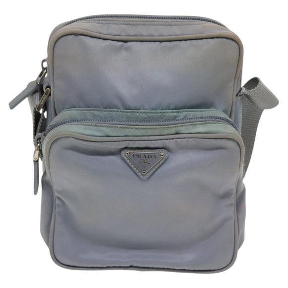 PRADA Shoulder Bag Nylon Light Blue Silver Auth 128446
