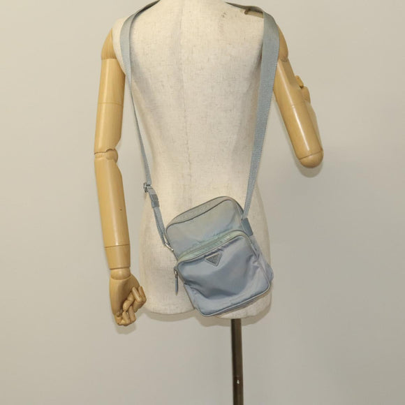 PRADA Shoulder Bag Nylon Light Blue Silver Auth 128446