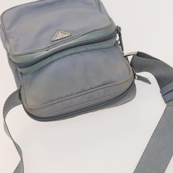 PRADA Shoulder Bag Nylon Light Blue Silver Auth 128446