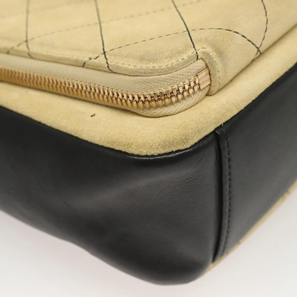 CHANEL Matelasse Chain Shoulder Bag Suede Ivory Gold CC Auth 128451