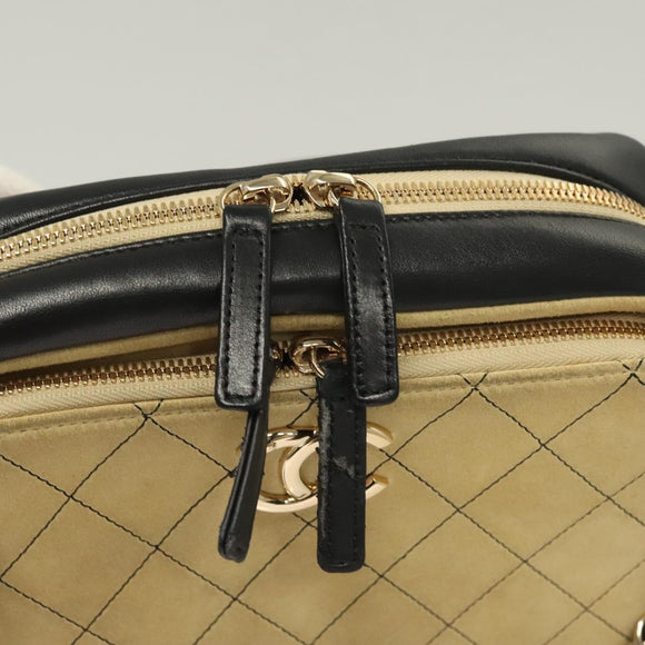 CHANEL Matelasse Chain Shoulder Bag Suede Ivory Gold CC Auth 128451