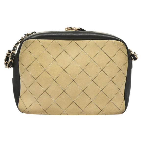 CHANEL Matelasse Chain Shoulder Bag Suede Ivory Gold CC Auth 128451