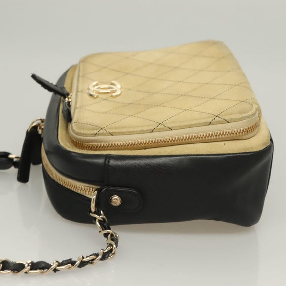 CHANEL Matelasse Chain Shoulder Bag Suede Ivory Gold CC Auth 128451
