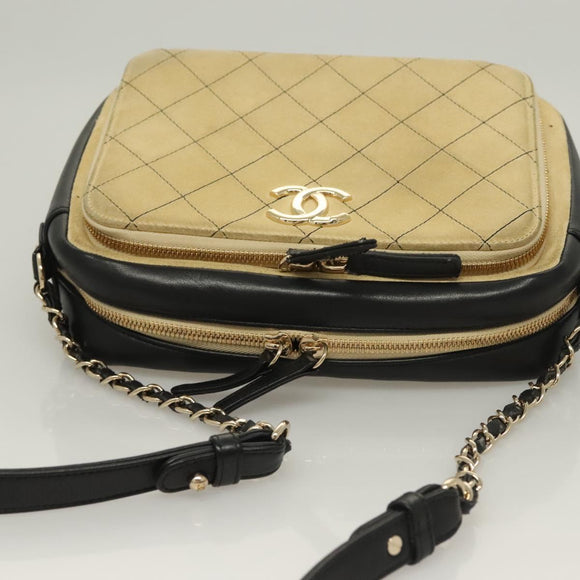 CHANEL Matelasse Chain Shoulder Bag Suede Ivory Gold CC Auth 128451