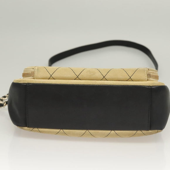 CHANEL Matelasse Chain Shoulder Bag Suede Ivory Gold CC Auth 128451