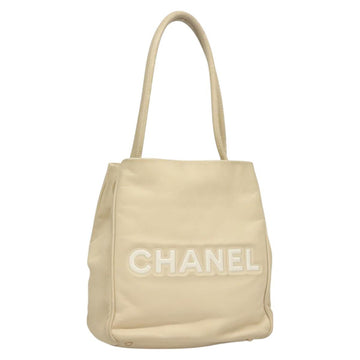 CHANEL Camelia Tote Bag Leather Beige CC Auth 128453