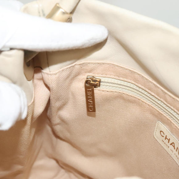 CHANEL Camelia Tote Bag Leather Beige CC Auth 128453