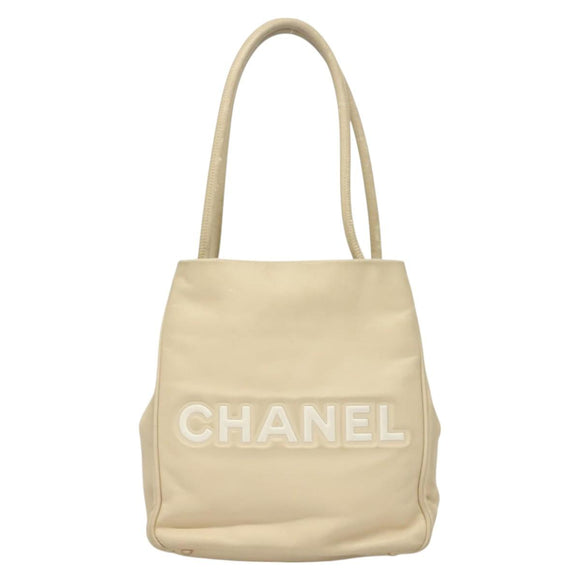 CHANEL Camelia Tote Bag Leather Beige CC Auth 128453