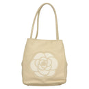 CHANEL Camelia Tote Bag Leather Beige CC Auth 128453-2