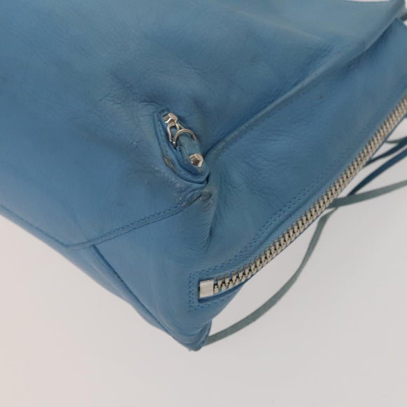 BALENCIAGA The Paper Hand Bag Leather 2way Light Blue Silver 370926 Auth 128459