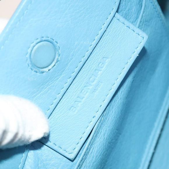 BALENCIAGA The Paper Hand Bag Leather 2way Light Blue Silver 370926 Auth 128459