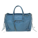 BALENCIAGA The Paper Hand Bag Leather 2way Light Blue Silver 370926 Auth 128459-2
