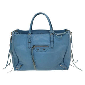 BALENCIAGA The Paper Hand Bag Leather 2way Light Blue Silver 370926 Auth 128459 - 0
