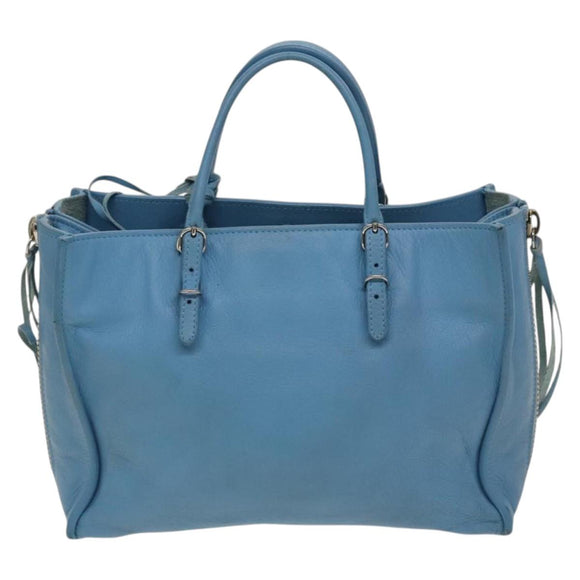 BALENCIAGA The Paper Hand Bag Leather 2way Light Blue Silver 370926 Auth 128459