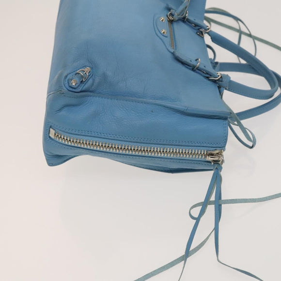 BALENCIAGA The Paper Hand Bag Leather 2way Light Blue Silver 370926 Auth 128459