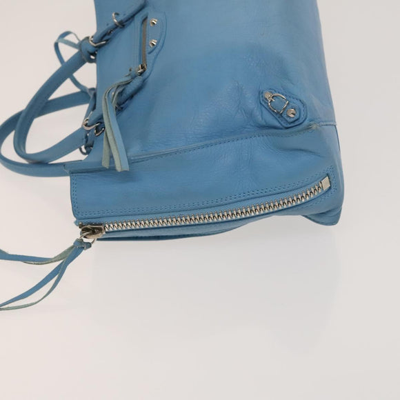 BALENCIAGA The Paper Hand Bag Leather 2way Light Blue Silver 370926 Auth 128459