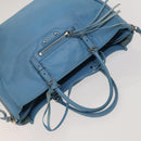 BALENCIAGA The Paper Hand Bag Leather 2way Light Blue Silver 370926 Auth 128459-6