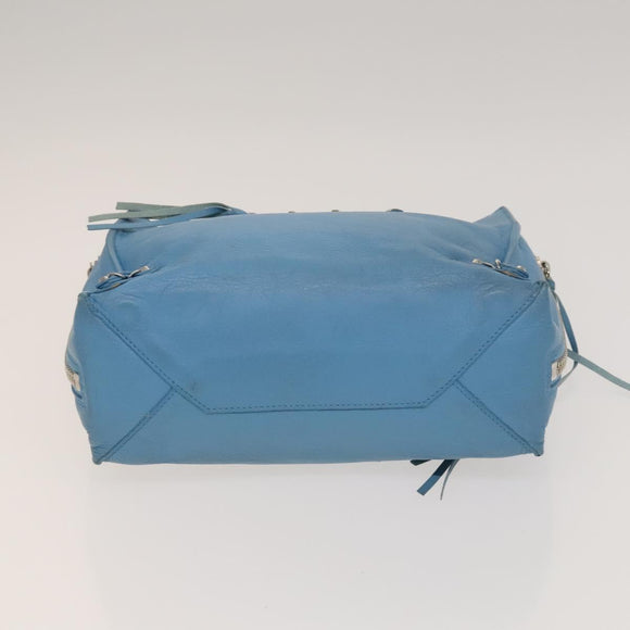 BALENCIAGA The Paper Hand Bag Leather 2way Light Blue Silver 370926 Auth 128459