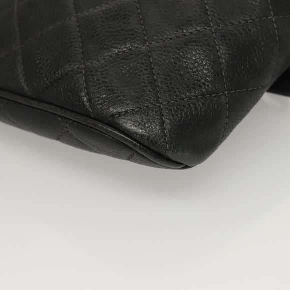 CHANEL Matelasse Waist bag Caviar Skin Black Gold CC Auth 128488