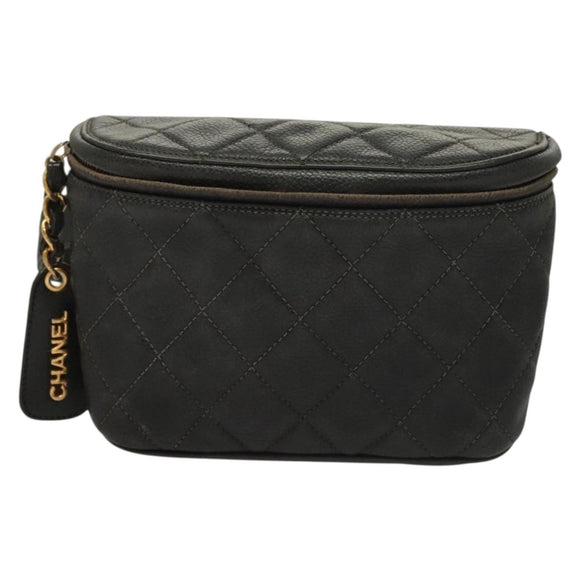 CHANEL Matelasse Waist bag Caviar Skin Black Gold CC Auth 128488
