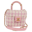 CHANEL Chain Shoulder Bag Tweed Leather 2way Pink Gold CC Auth 128489SM-1