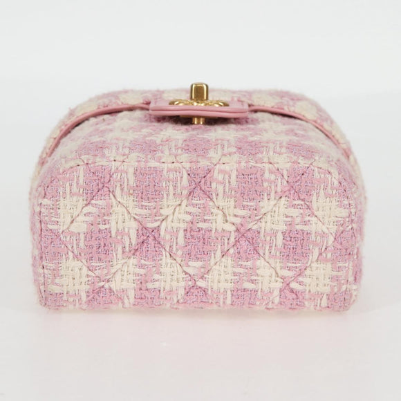 CHANEL Chain Shoulder Bag Tweed Leather 2way Pink Gold CC Auth 128489SM