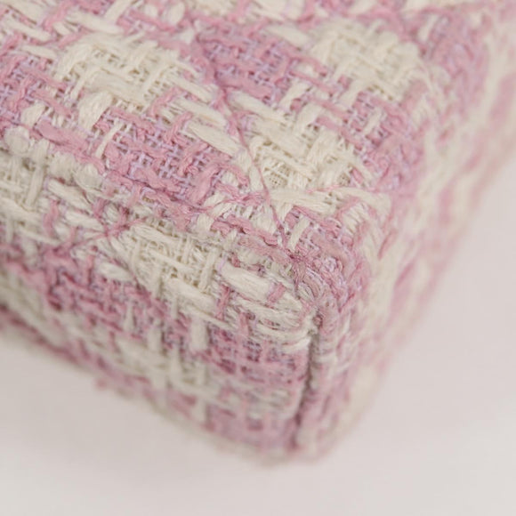 CHANEL Chain Shoulder Bag Tweed Leather 2way Pink Gold CC Auth 128489SM