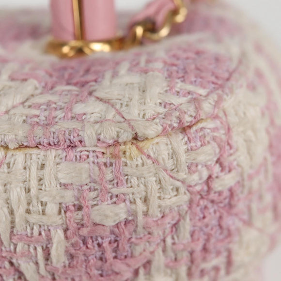 CHANEL Chain Shoulder Bag Tweed Leather 2way Pink Gold CC Auth 128489SM