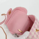CHANEL Chain Shoulder Bag Tweed Leather 2way Pink Gold CC Auth 128489SM-17
