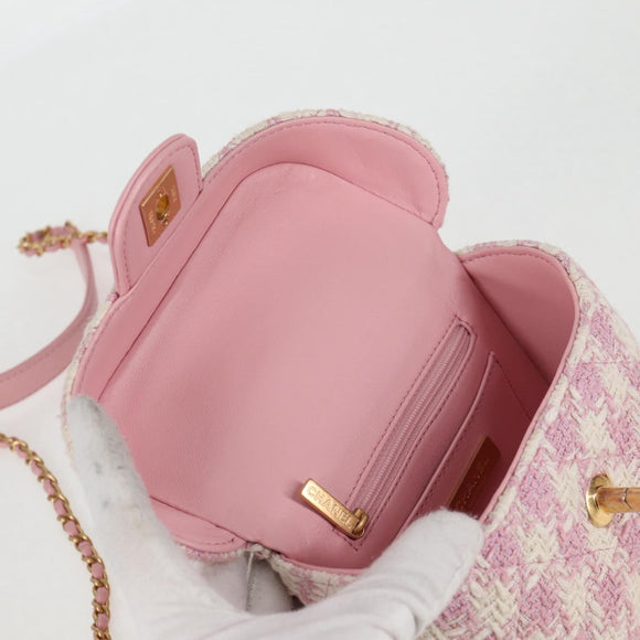 CHANEL Chain Shoulder Bag Tweed Leather 2way Pink Gold CC Auth 128489SM