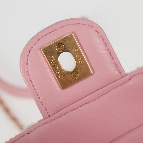 CHANEL Chain Shoulder Bag Tweed Leather 2way Pink Gold CC Auth 128489SM