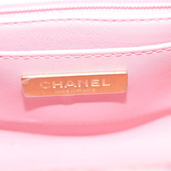 CHANEL Chain Shoulder Bag Tweed Leather 2way Pink Gold CC Auth 128489SM