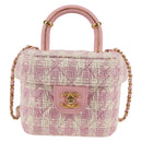 CHANEL Chain Shoulder Bag Tweed Leather 2way Pink Gold CC Auth 128489SM-2
