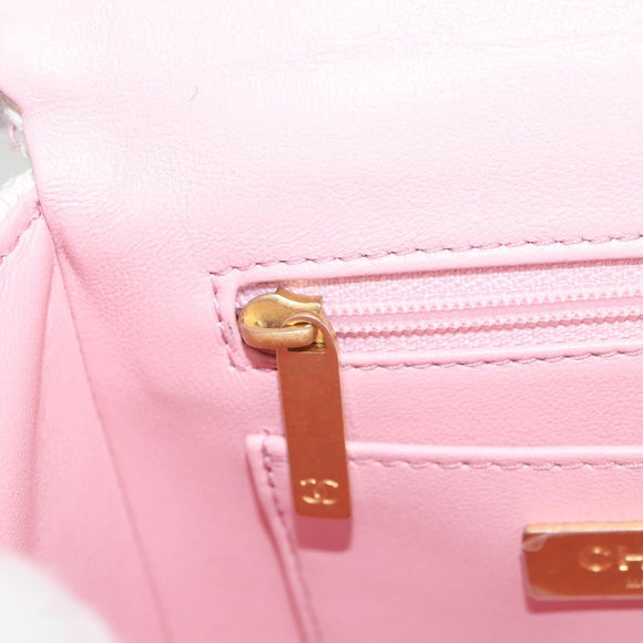 CHANEL Chain Shoulder Bag Tweed Leather 2way Pink Gold CC Auth 128489SM