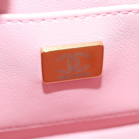 CHANEL Chain Shoulder Bag Tweed Leather 2way Pink Gold CC Auth 128489SM