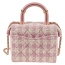CHANEL Chain Shoulder Bag Tweed Leather 2way Pink Gold CC Auth 128489SM-3