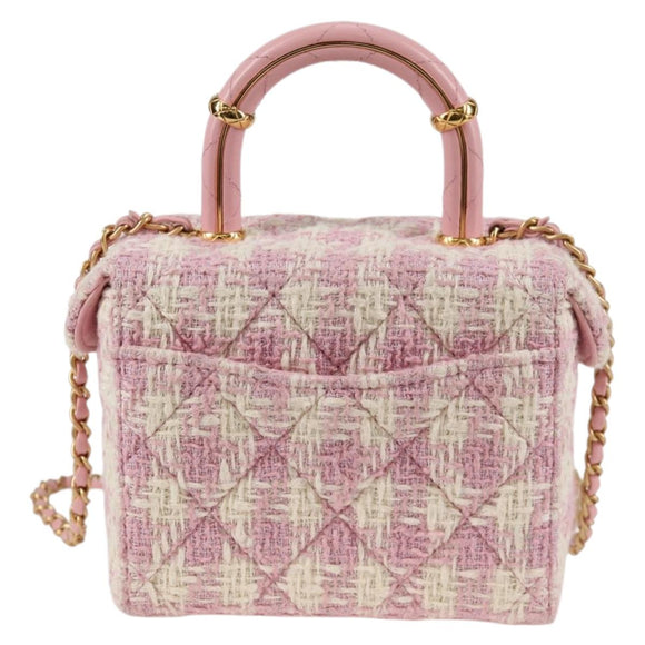 CHANEL Chain Shoulder Bag Tweed Leather 2way Pink Gold CC Auth 128489SM