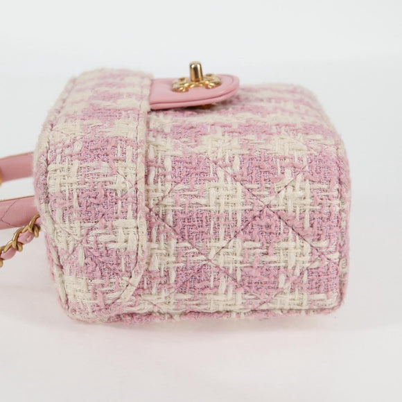 CHANEL Chain Shoulder Bag Tweed Leather 2way Pink Gold CC Auth 128489SM