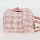CHANEL Chain Shoulder Bag Tweed Leather 2way Pink Gold CC Auth 128489SM-5
