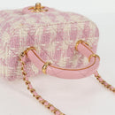 CHANEL Chain Shoulder Bag Tweed Leather 2way Pink Gold CC Auth 128489SM-6