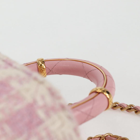 CHANEL Chain Shoulder Bag Tweed Leather 2way Pink Gold CC Auth 128489SM